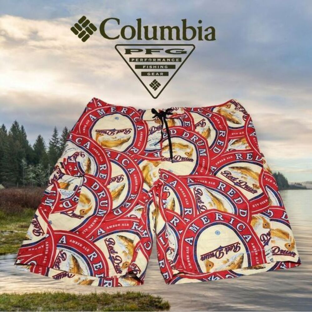 Columbia PFG Board Shorts Mens Red Drum‎ Amber Ale Beer Print Red Size 40